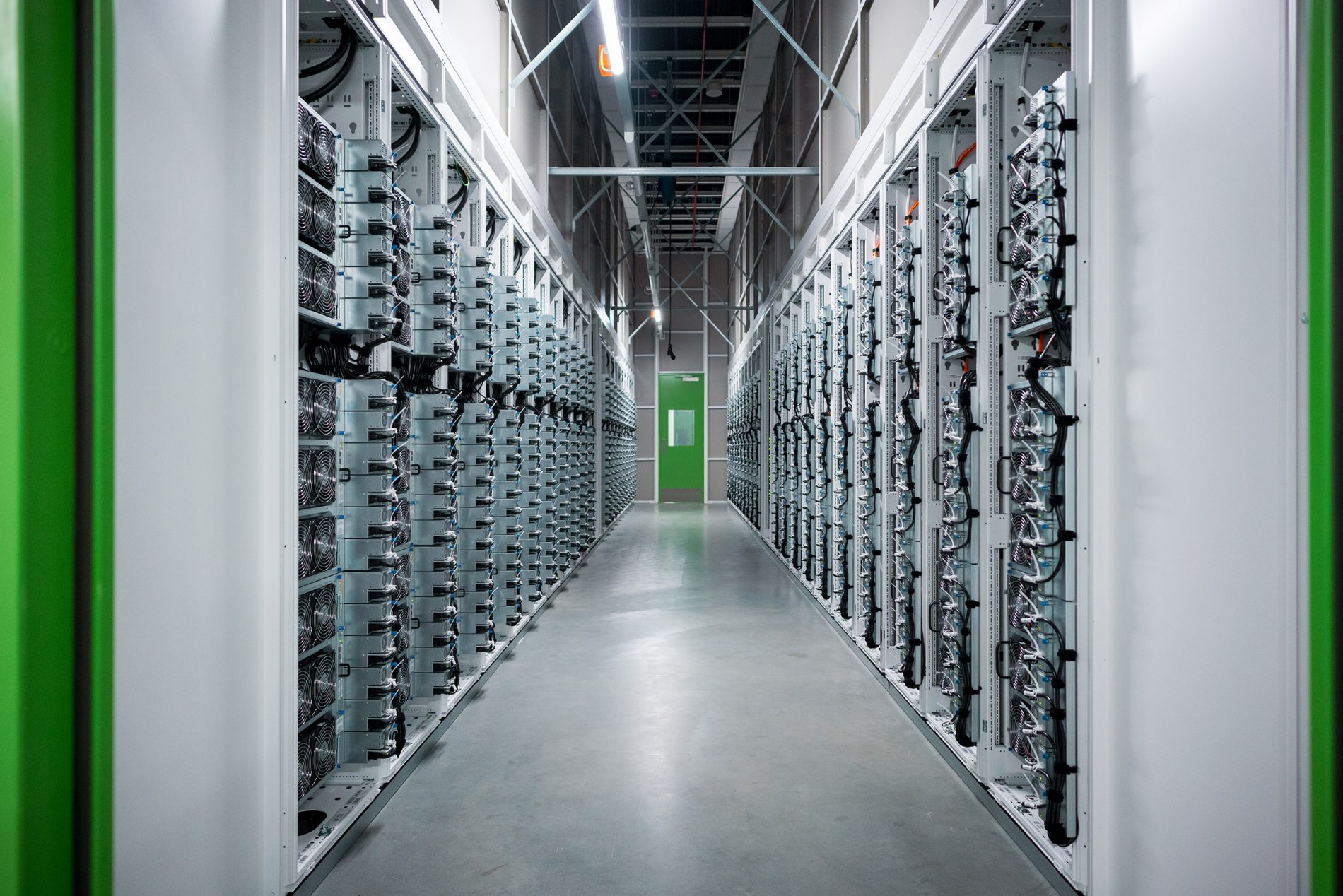 Tall server racks inside Microsoft datacenter.